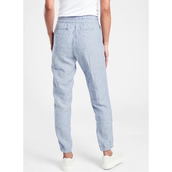 Athleta Cabo 100% Linen Coastal Grandma Jogger Pants In Blue Size 10 - Picture 3 of 9
